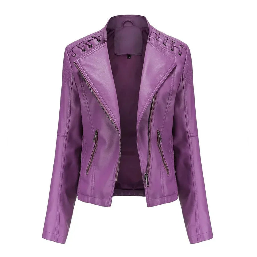 Jill - Stylish Lapel Collar Leather Jacket