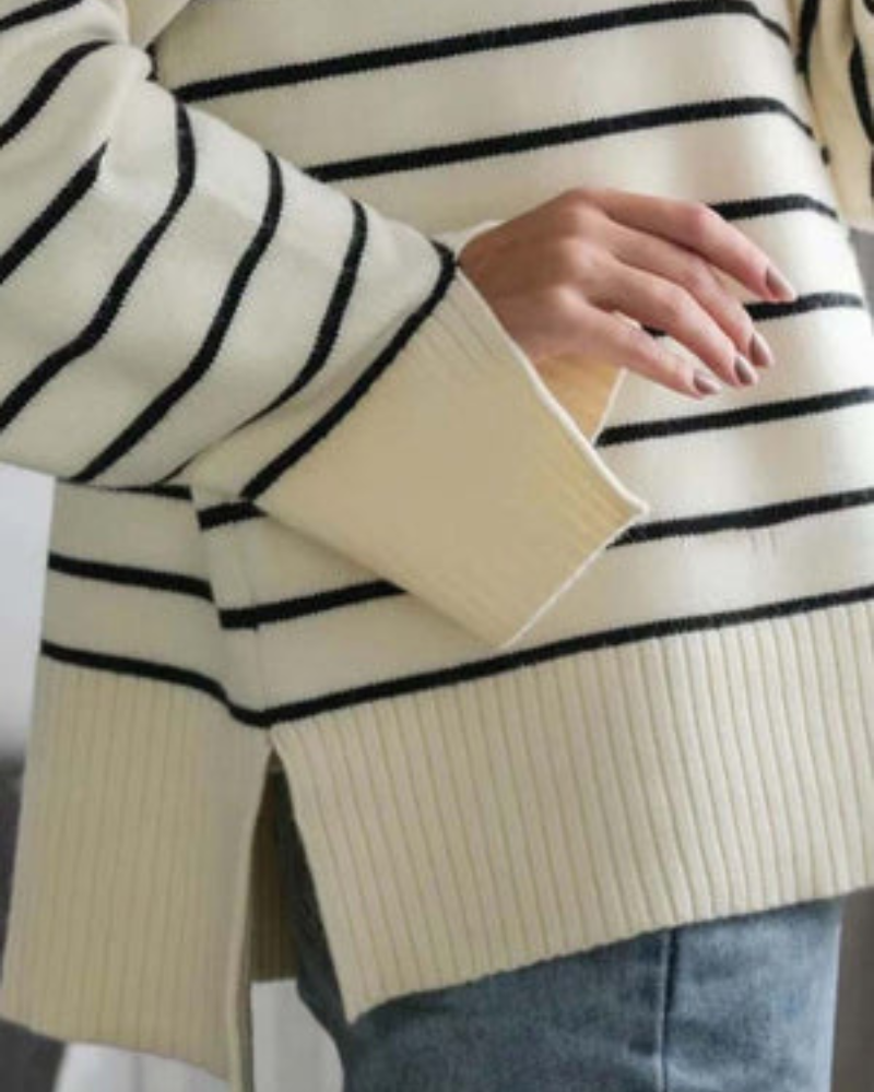 SAMA - ZIPPERED SWEATER WITH STRIPED TRICOT COLLAR