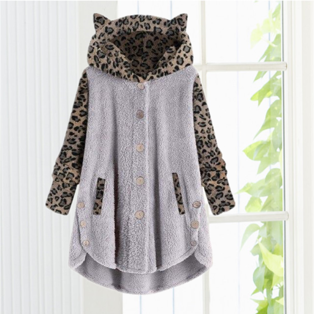 Leopard Patchwork Cat Ears Coat