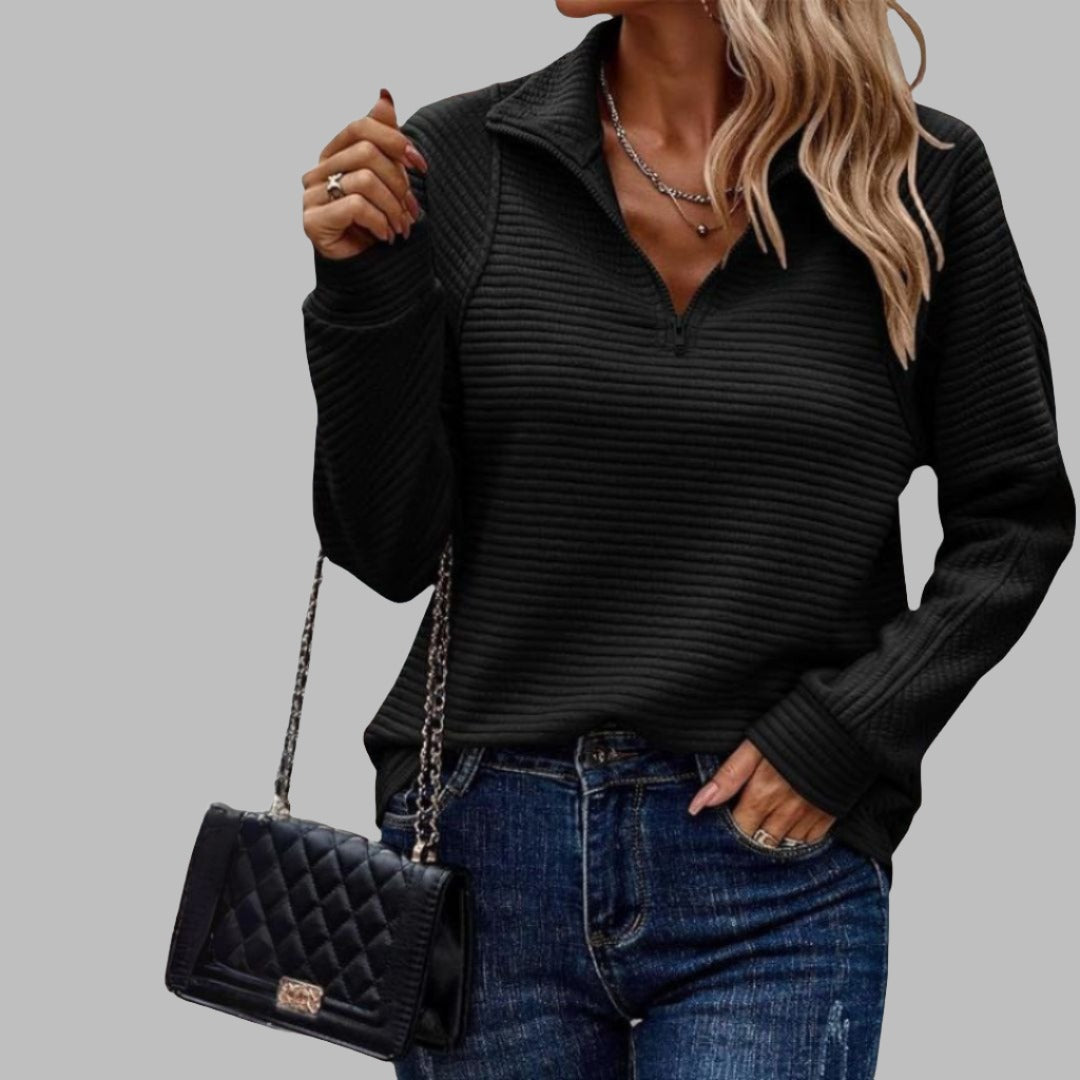 Ella | Elegant V-Neck Sweater With Zipper Neckline