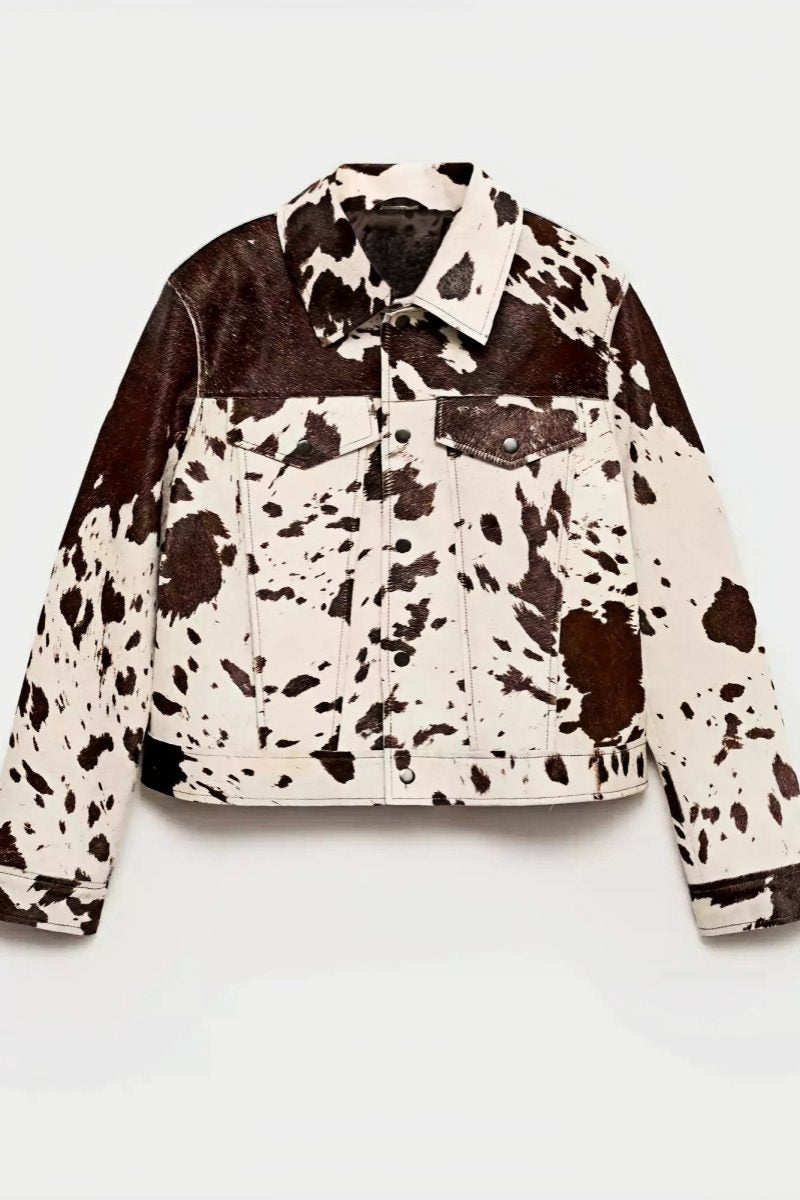 Cow Print Faux Fur Shirt-Style Jacket