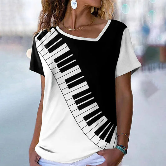 Music Element Contrast Color T-Shirt