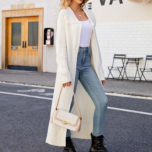 Casual Solid Colour Long Cardigan