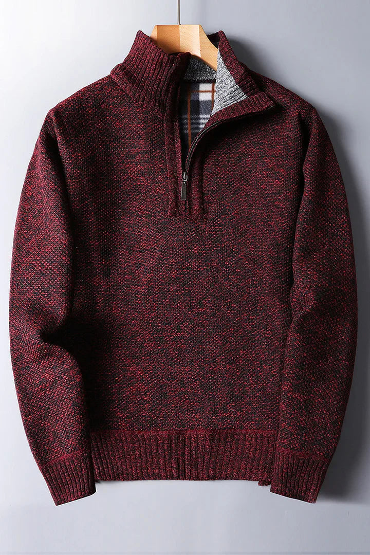 Comfortable men's knitted jumper with zip fastening