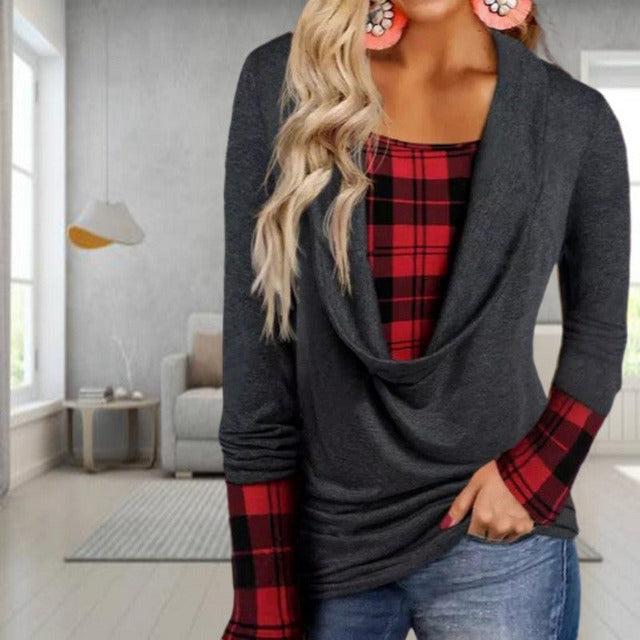 Casual Plaid Patchwork Blouse