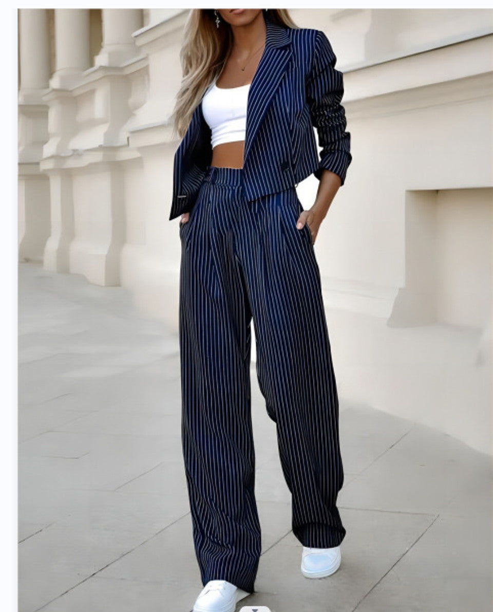 Mary - Striped Suit With Short Lapels and Straight Leg Pants