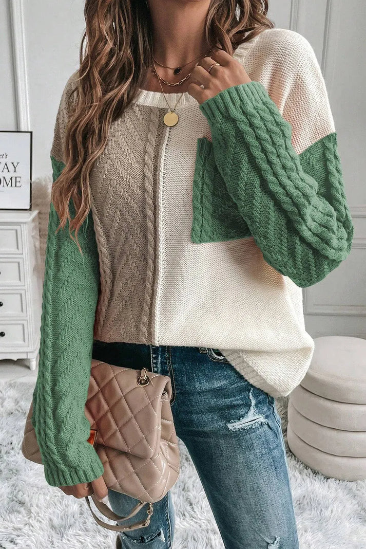 Trendy jumper with a round neckline and colour blocks for winter