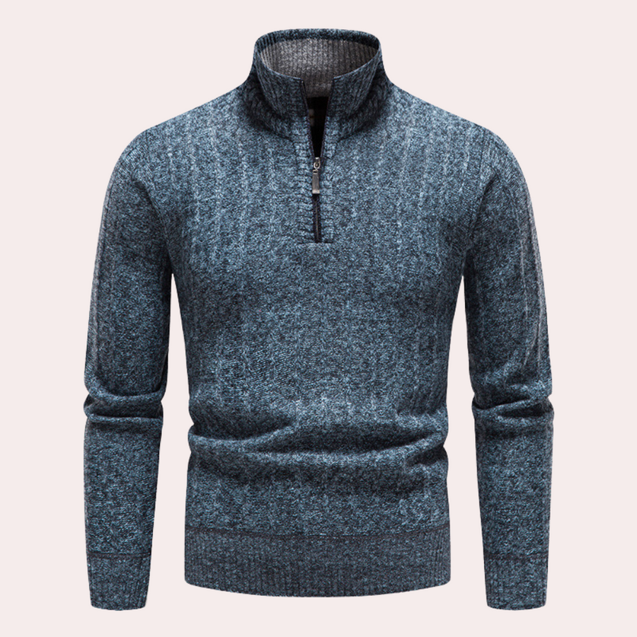 Warm men's turtleneck jumper with zip fastening