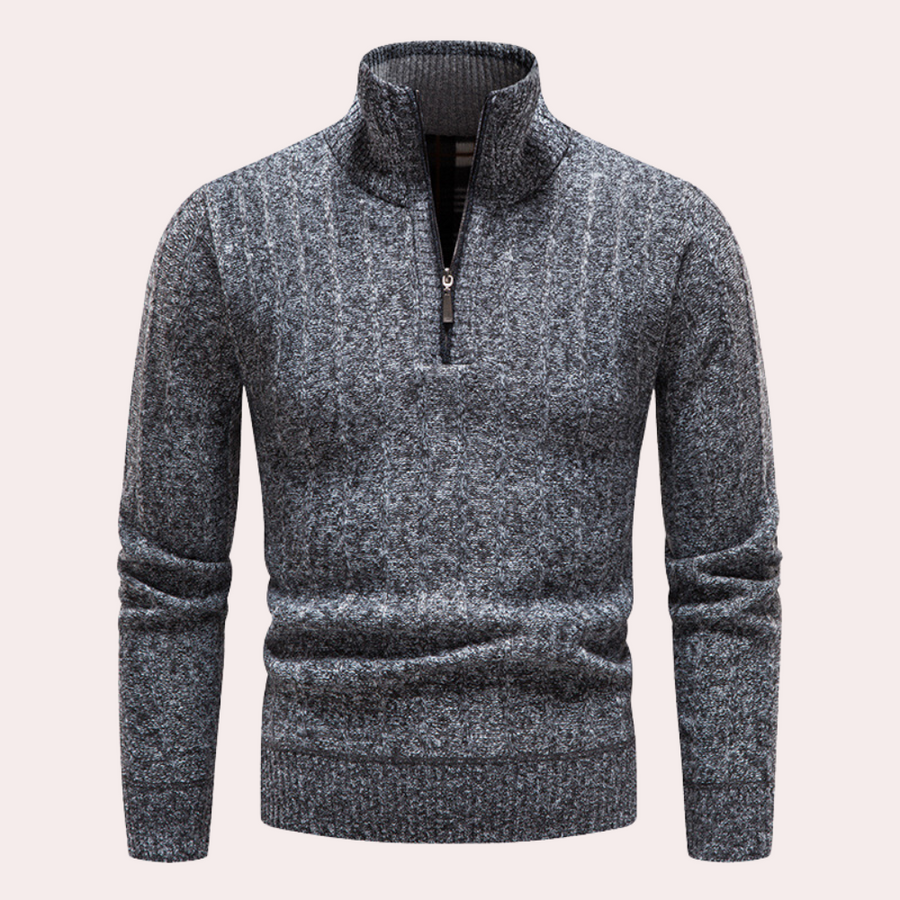 Warm men's turtleneck jumper with zip fastening