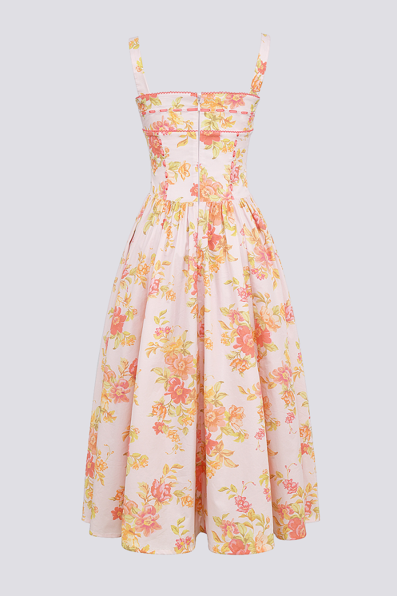 Cybèle Peach Poppy Print Midi Dress