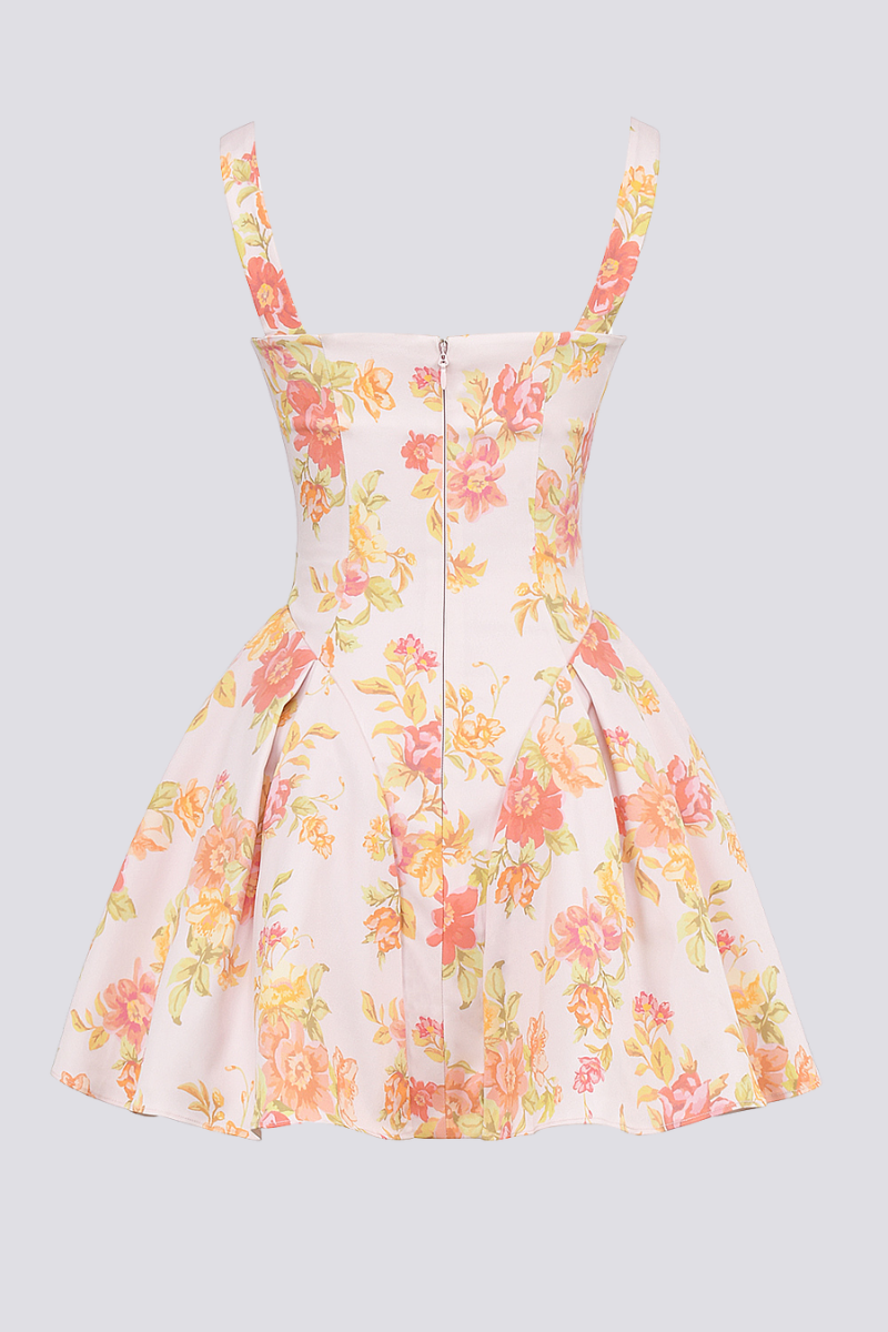 Cynthia Peach Poppy Print Mini Dress