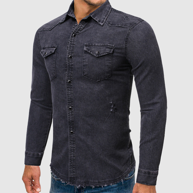 Destroyed Denim Slim Fit Shirt