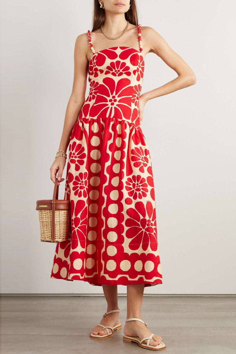 Élisabeth Floral Spaghetti Maxi Dress In Red