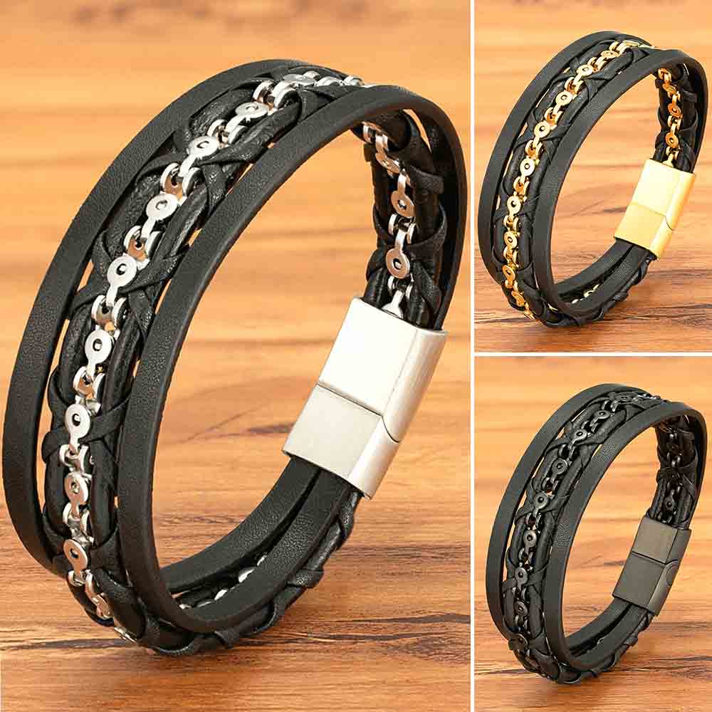 Ironheart Stainless Steel Leather Bracelet