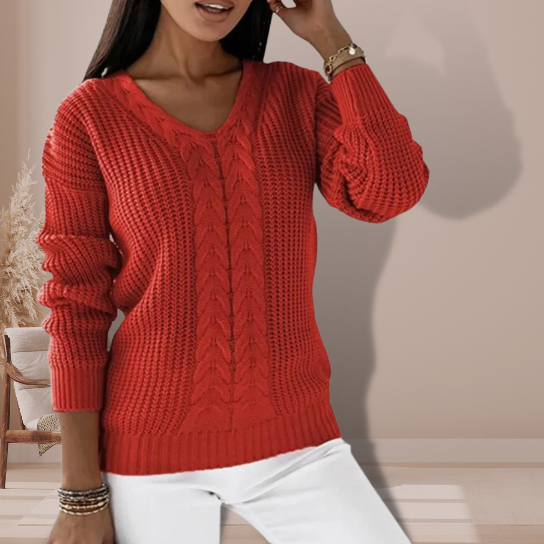 Ella | Cable-knit sweater with V-neck