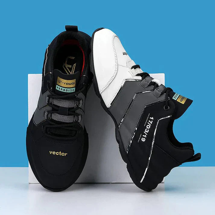 Sports shoes made of high-quality fabric in black and white for men