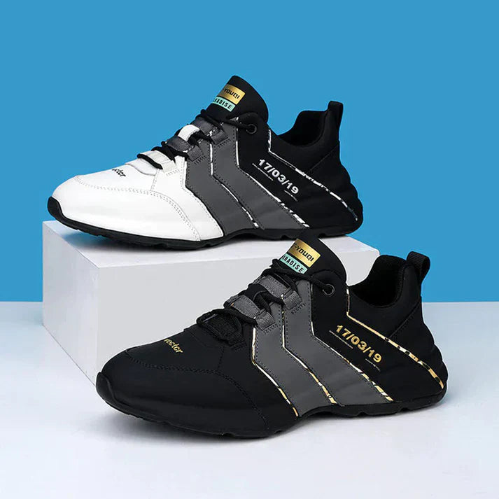 Sports shoes made of high-quality fabric in black and white for men