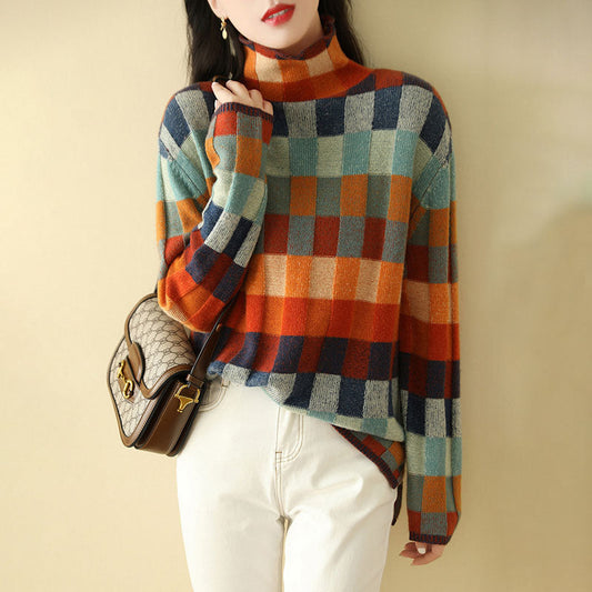 Colourful Plaid Knit Sweater