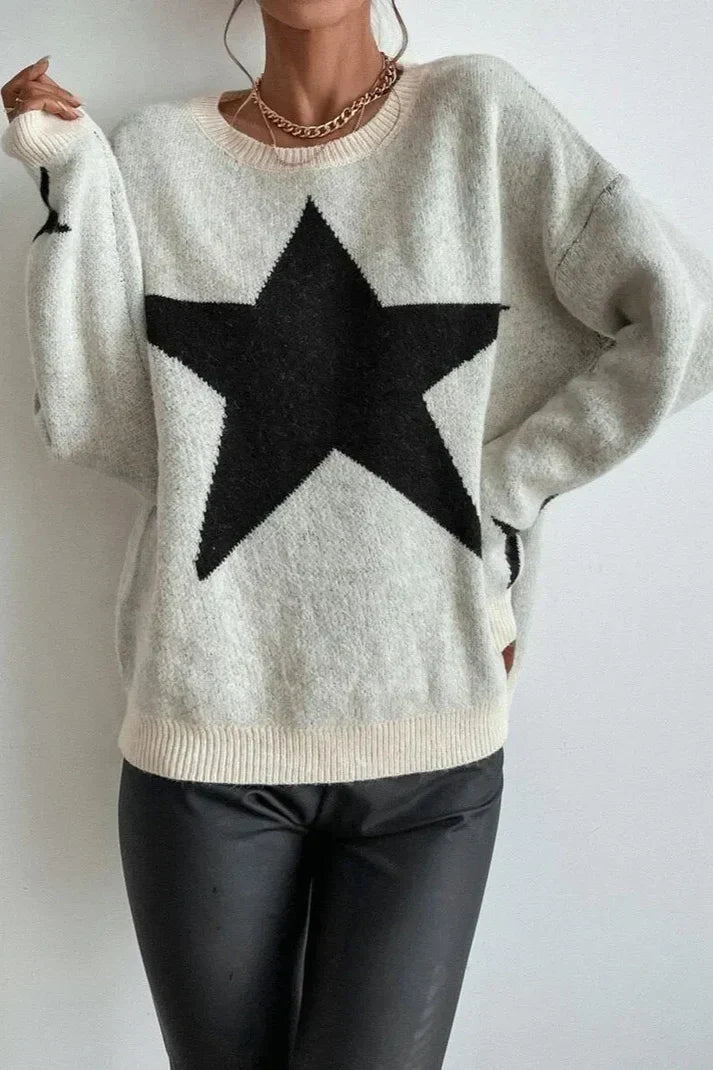 women's winter jumper with star print - fashionable jumper with long sleeves