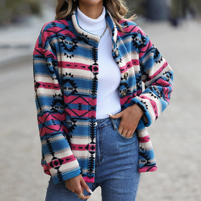 Casual Geometric Print Coat