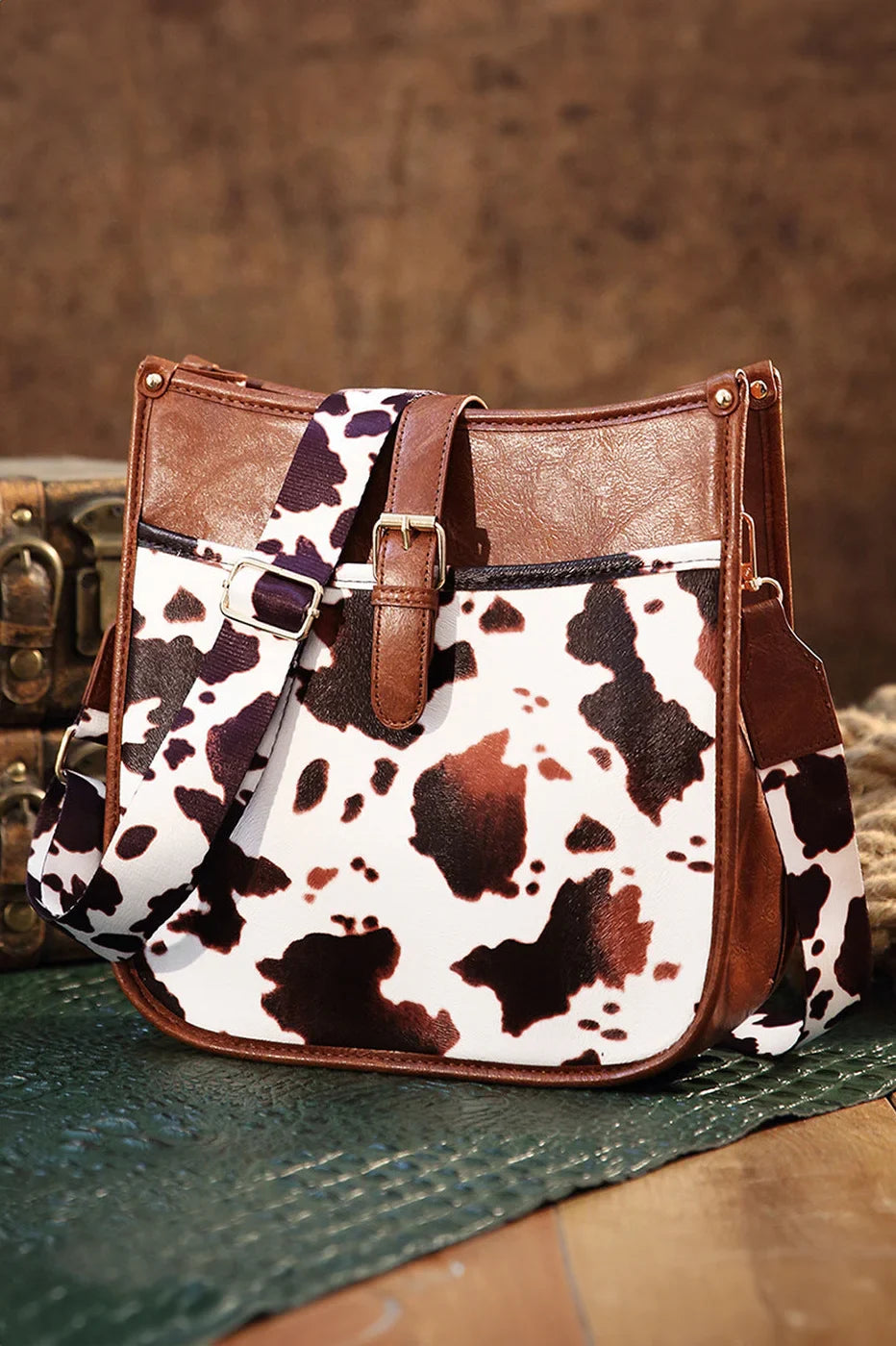 Western Cowboy Style Brown Cow Print Crossbody Bag