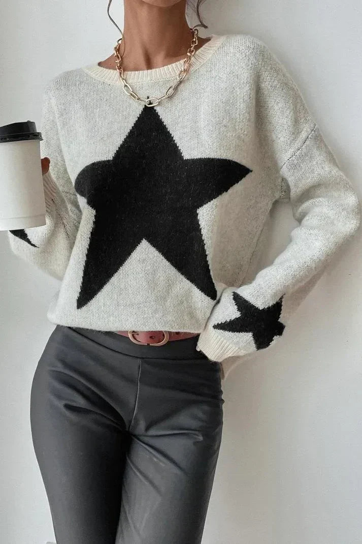 women's winter jumper with star print - fashionable jumper with long sleeves