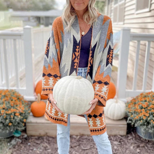 Casual Geometric Print Cardigan