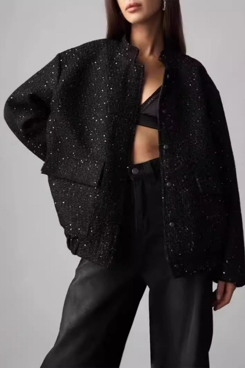 Sequined Small Stand Collar Jacket