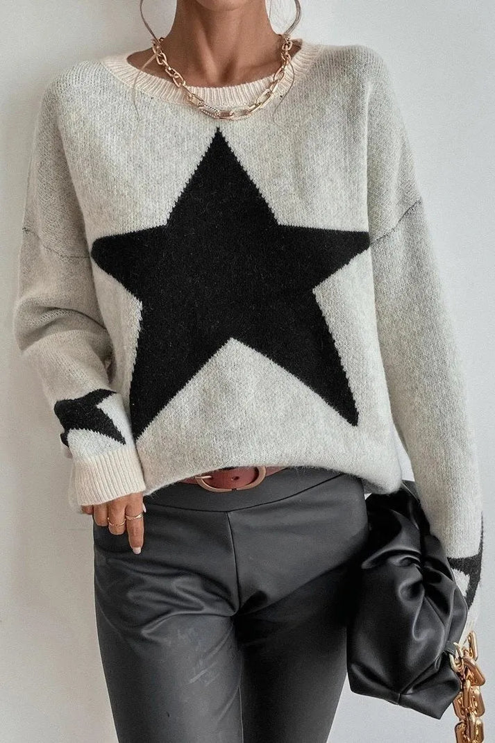 women's winter jumper with star print - fashionable jumper with long sleeves