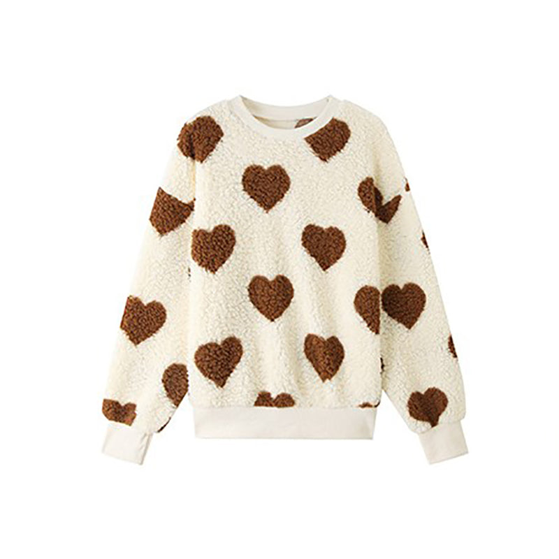 Heart-Print Plush Sweatshirt