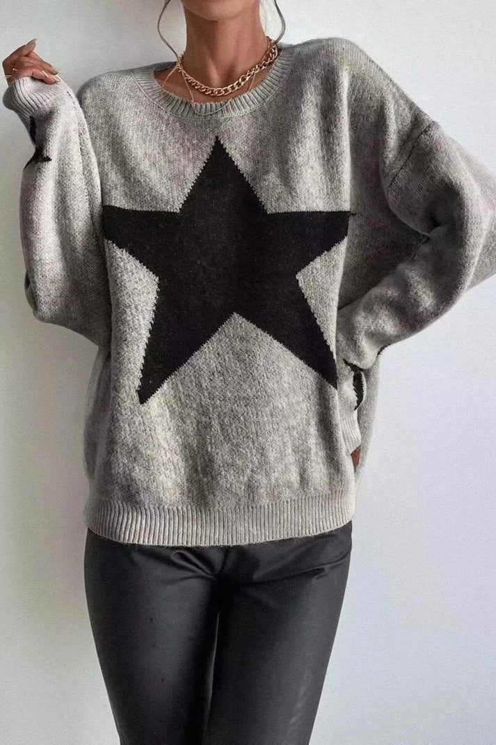 women's winter jumper with star print - fashionable jumper with long sleeves