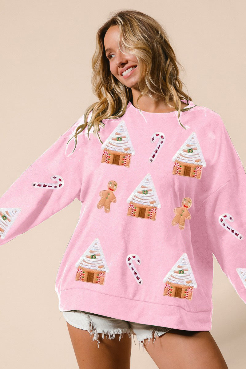 Sequin Gingerbread Man Christmas Top