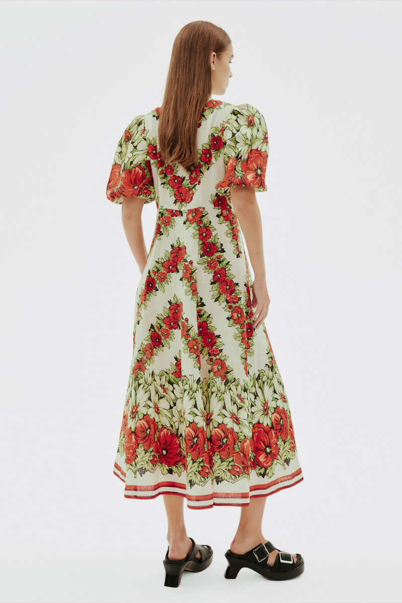 Rosalinde Round Neck Floral Maxi Dress In Red