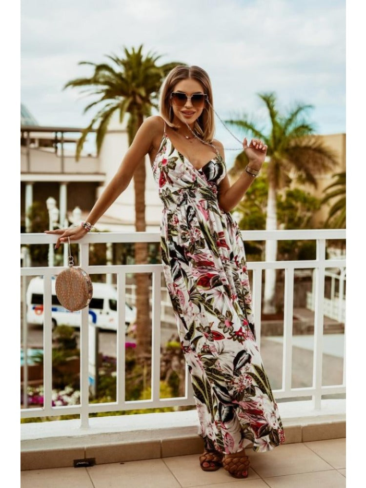 Floral Print Maxi Dress with Thin Straps