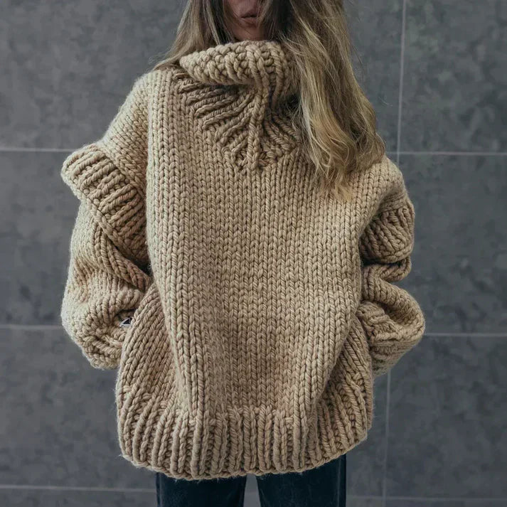 Oversized jumper with sophisticated cross-stitch pattern for women