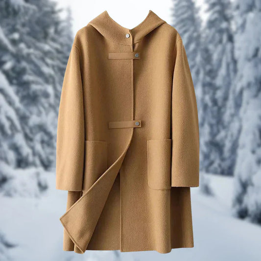 Fashionable double-sided cashmere coats with hood for women