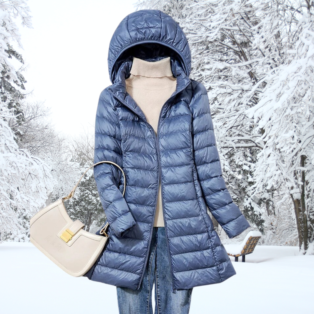 Classic padded winter jacket with hood for women