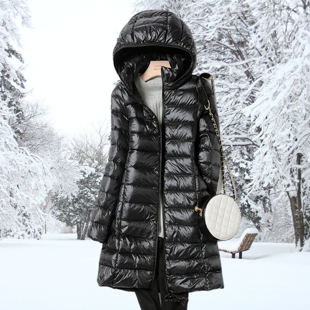 Classic padded winter jacket with hood for women