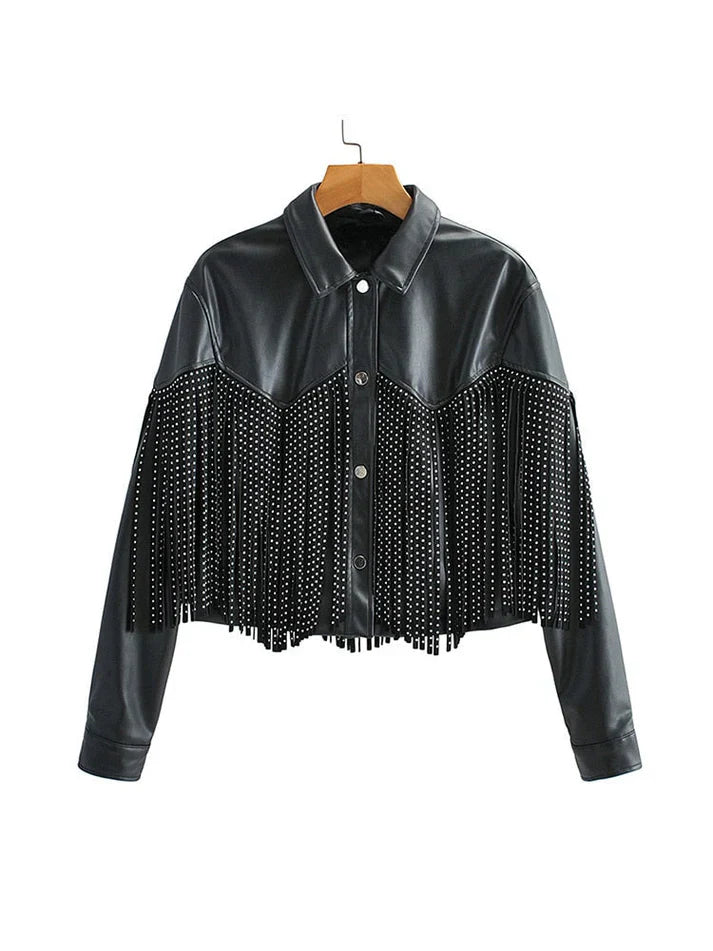 Miranda - cropped leather women's jacket with fringes