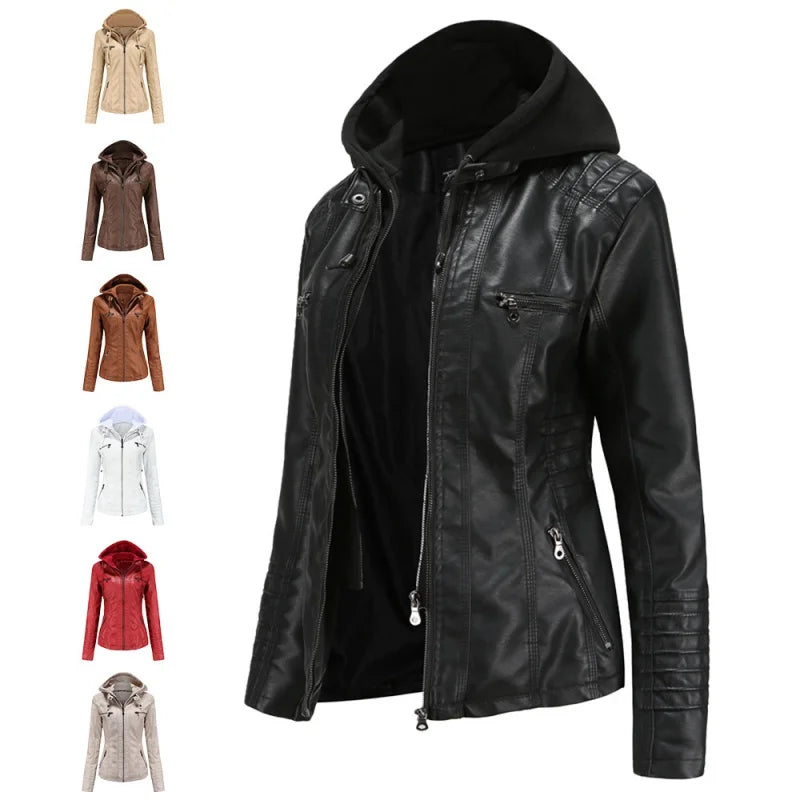 Hayley - Stylish Leather Jacket with Hood