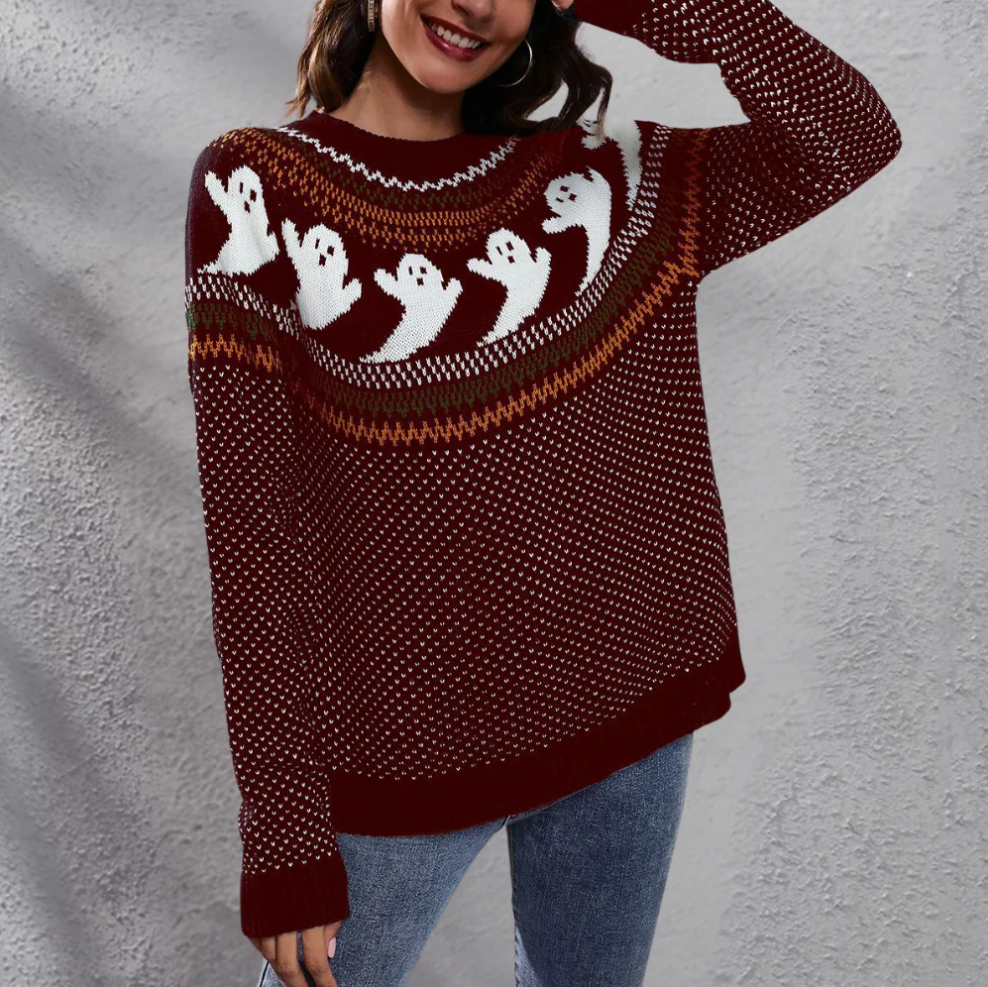 Cousins - cosy jumper with ghost pattern for ladies