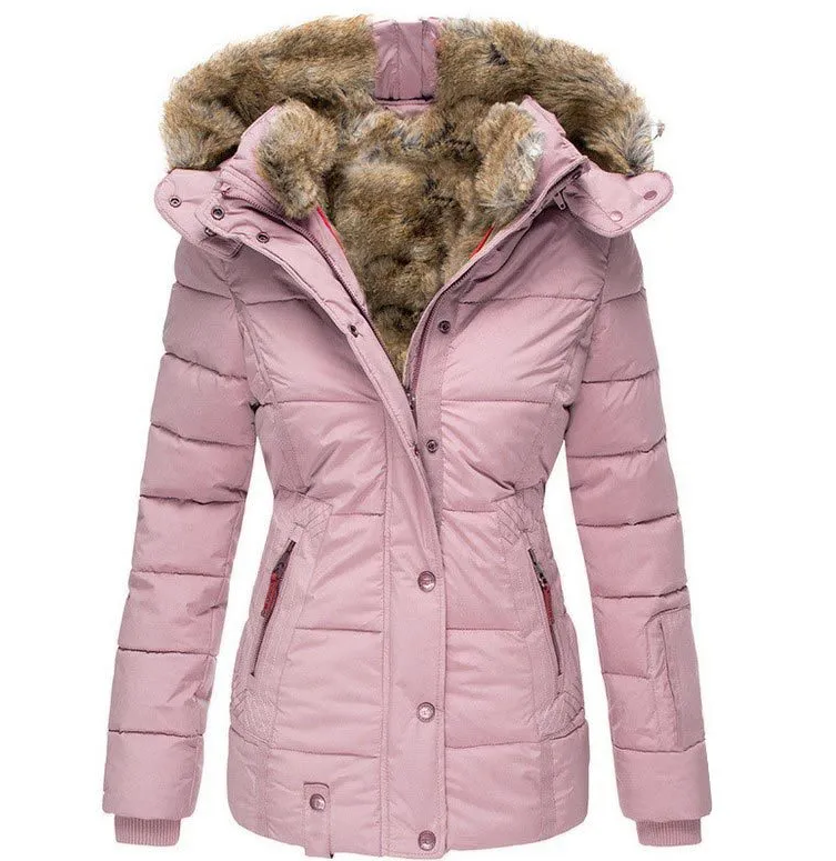 Elegant women's winter coat with fur hood