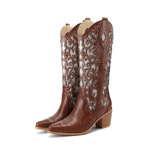 Celine | western cowboy ankle boots with embroidery and heel