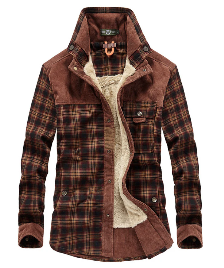 Warm flannel winter jacket for men with stand-up collar