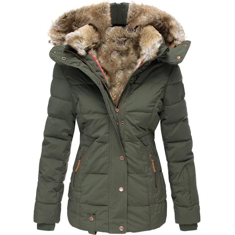 Elegant women's winter coat with fur hood