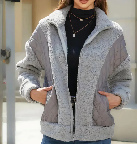 Women's zip-up Sherpa jacket with quilted details