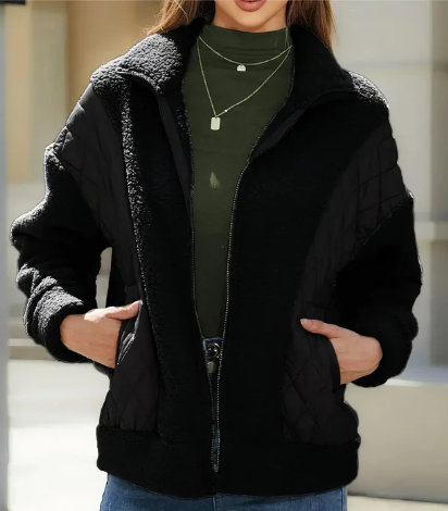 Women's zip-up Sherpa jacket with quilted details