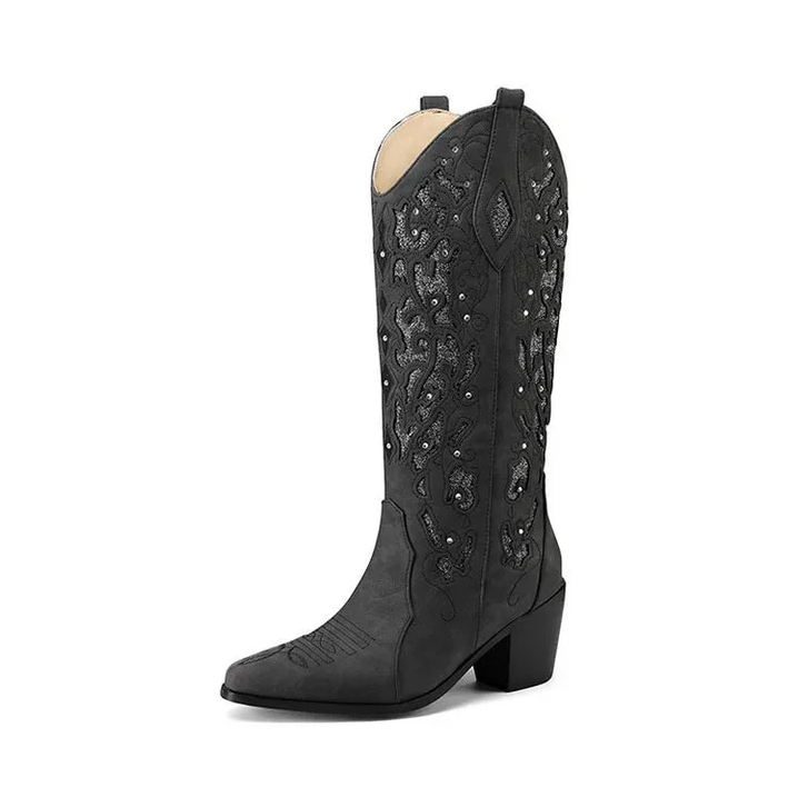 Celine | western cowboy ankle boots with embroidery and heel