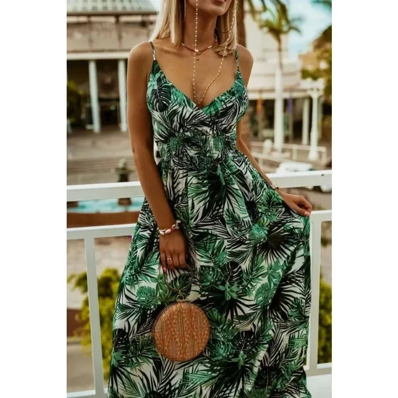 Floral Print Maxi Dress with Thin Straps