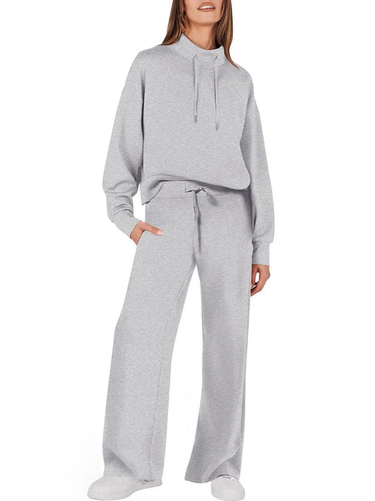 Women's two-piece suit with wide legs and long sleeves